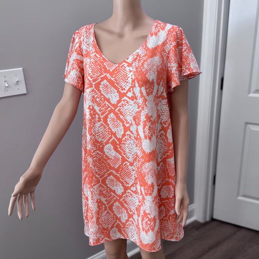 Buddy Love Ciara Dress Small – Orange Snake Print Flutter Sleeve Shift
