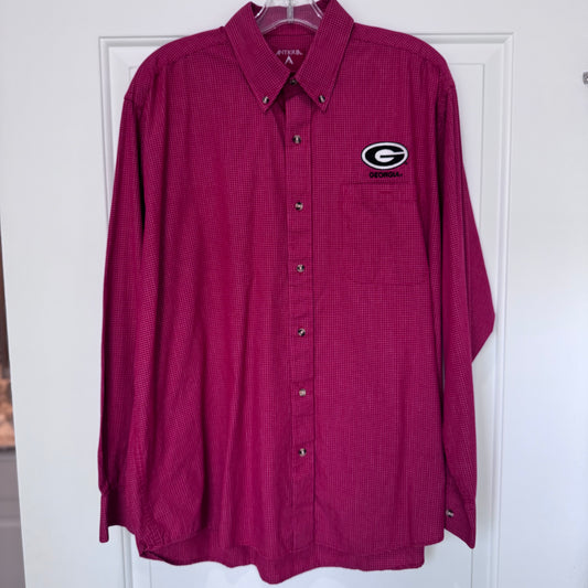 Antigua University of Georgia Bulldogs Button-Down Dress Shirt | Red Grid Check | Men’s XL Long Sleeve