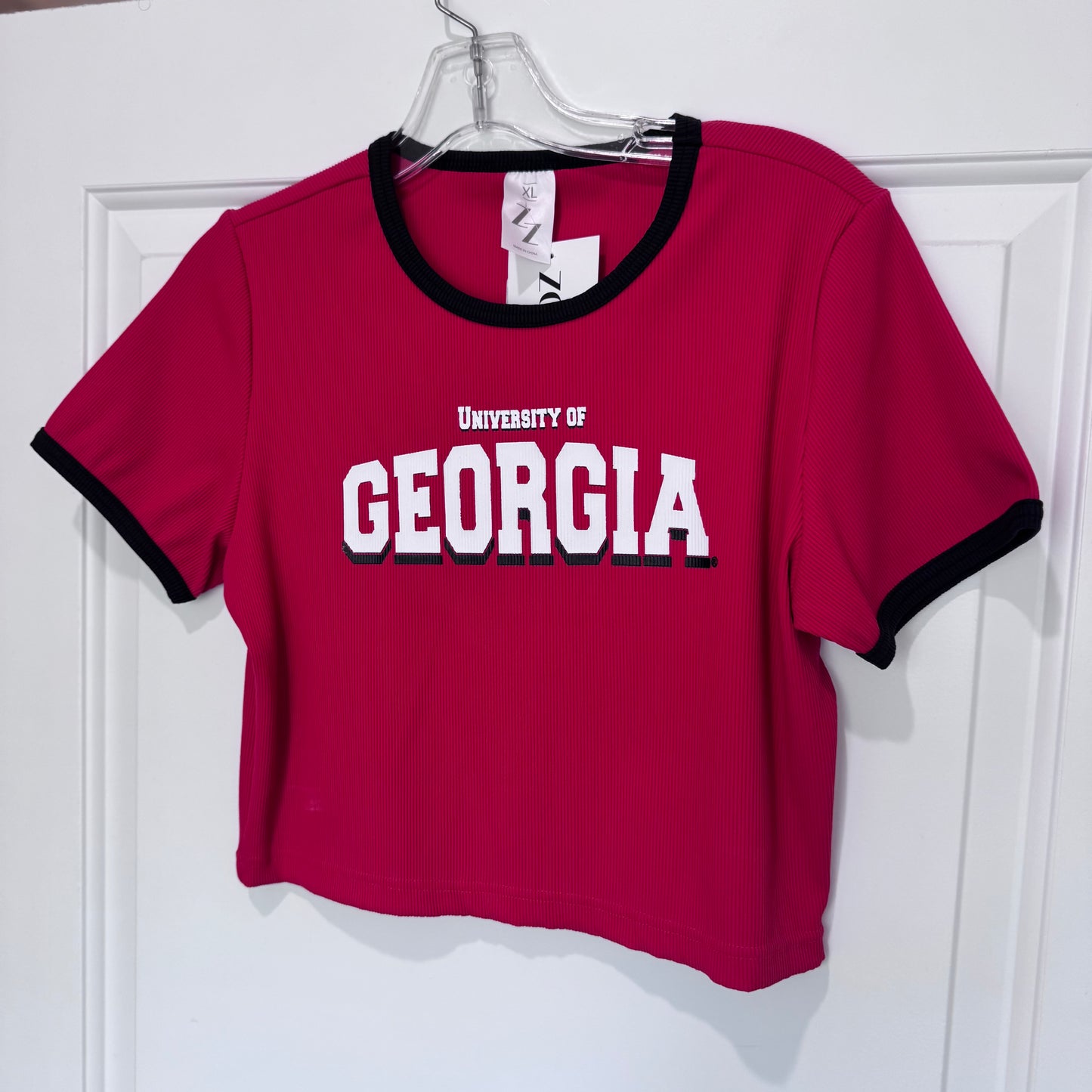 NWT ZOOZATZ University of Georgia Ribbed Ringer Crop Top – Red & Black | Women’s XL