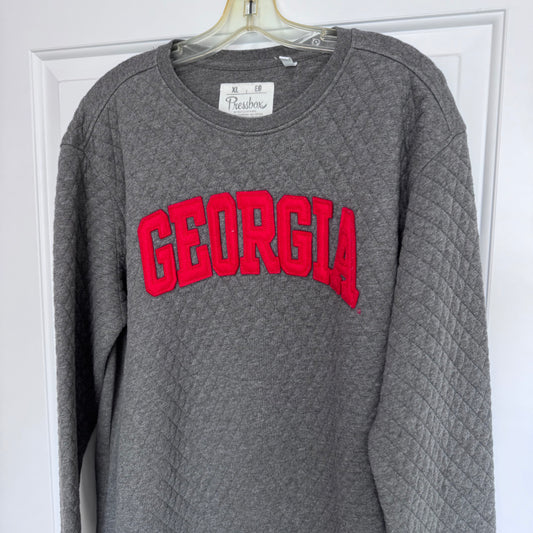 Pressbox University of Georgia Quilted Sweatshirt | Gray Pullover Crewneck | Women’s XL