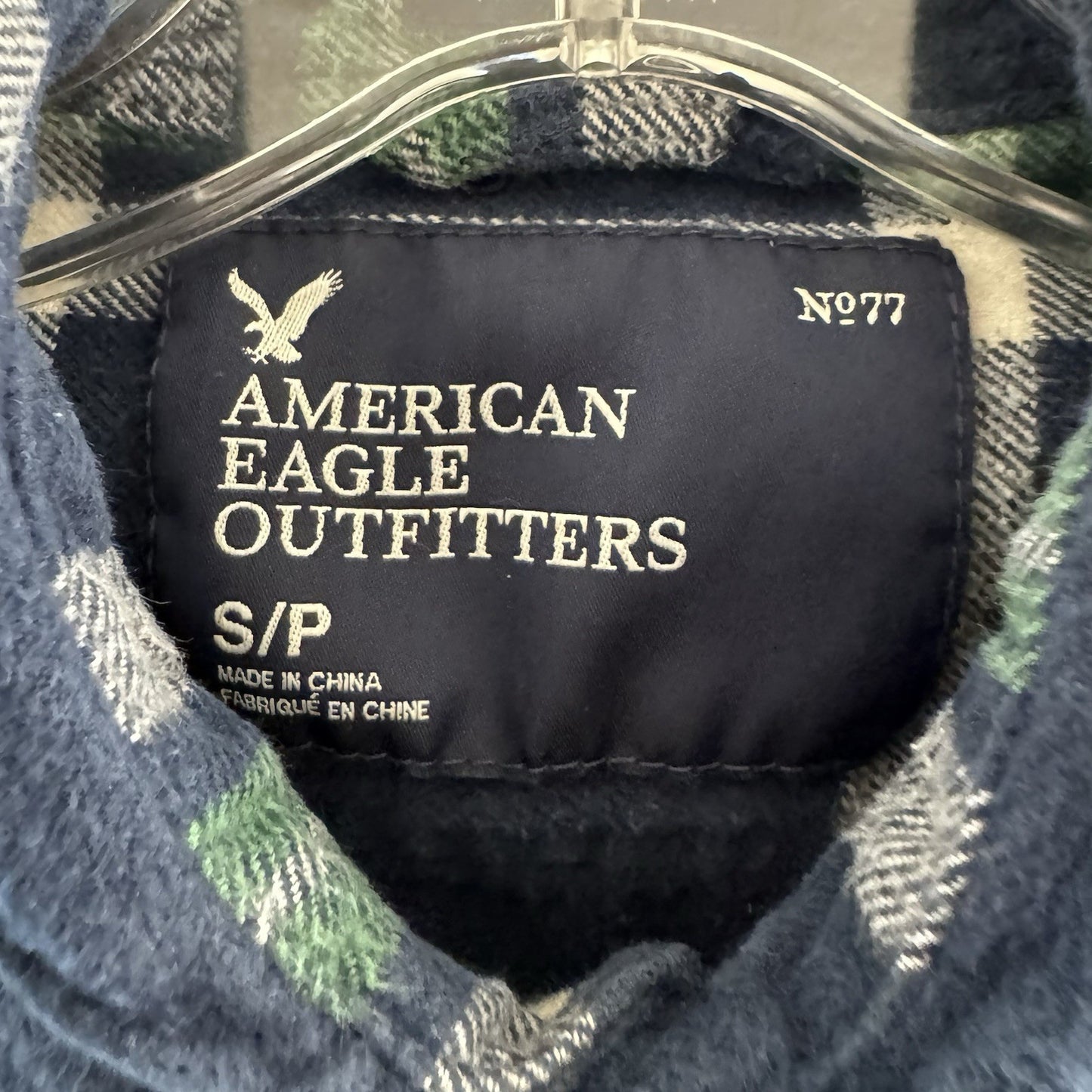 American Eagle Outfitters Flannel Shirt Small Blue Green Plaid Long Sleeve