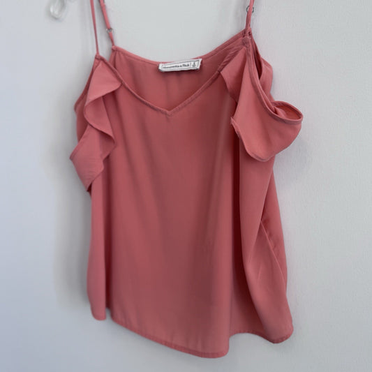Abercrombie & Fitch Coral Cold Shoulder Blouse Women’s Small Ruffle Cami Top