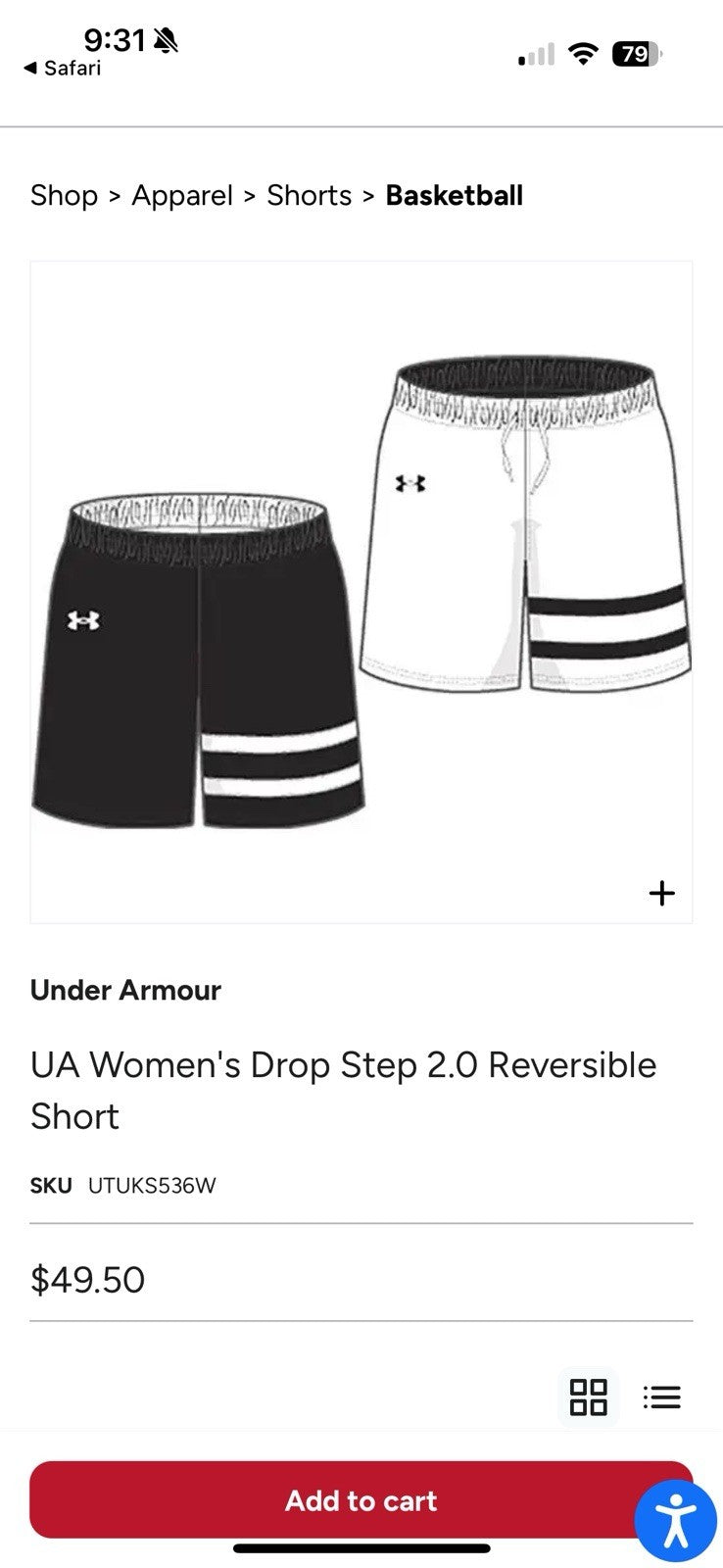 UA Women's Drop Step 2.0 Reversible Short Size small