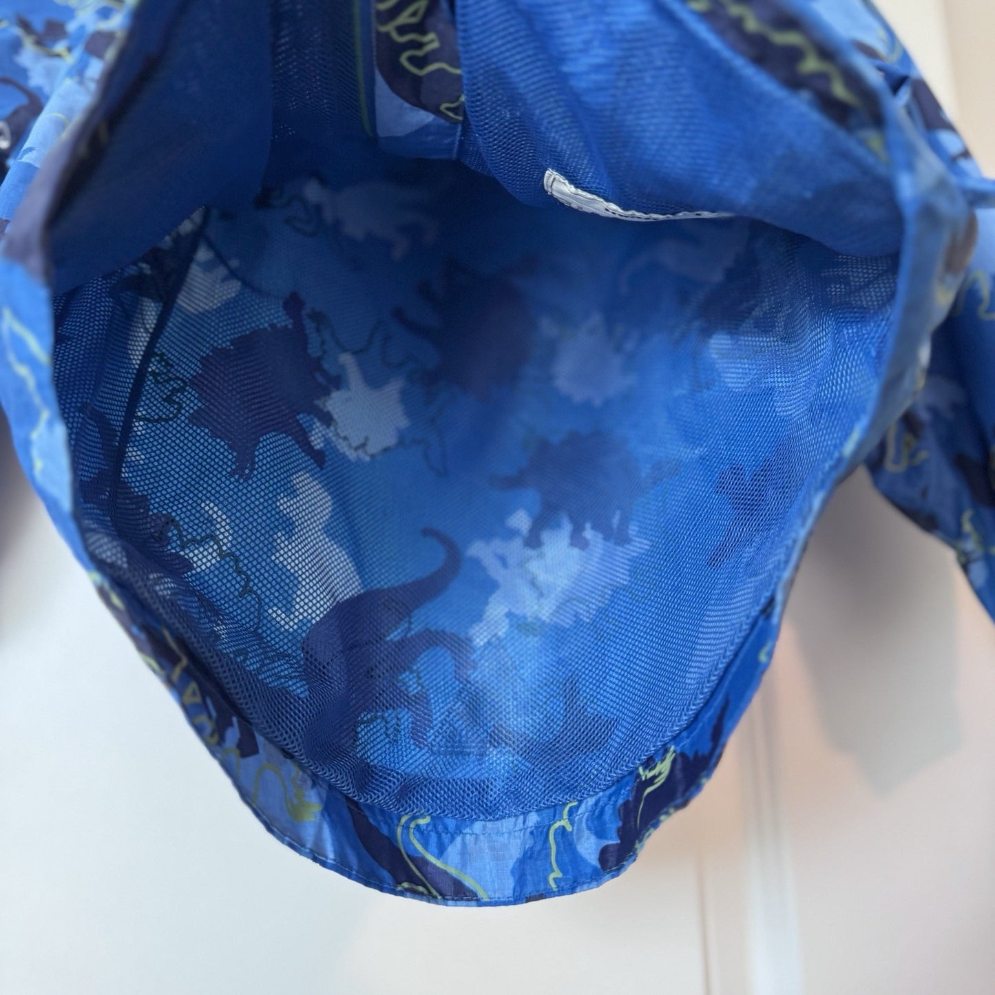L.L.Bean Kids Rain Jacket Size 4 Blue Dino Print Hooded Windbreaker