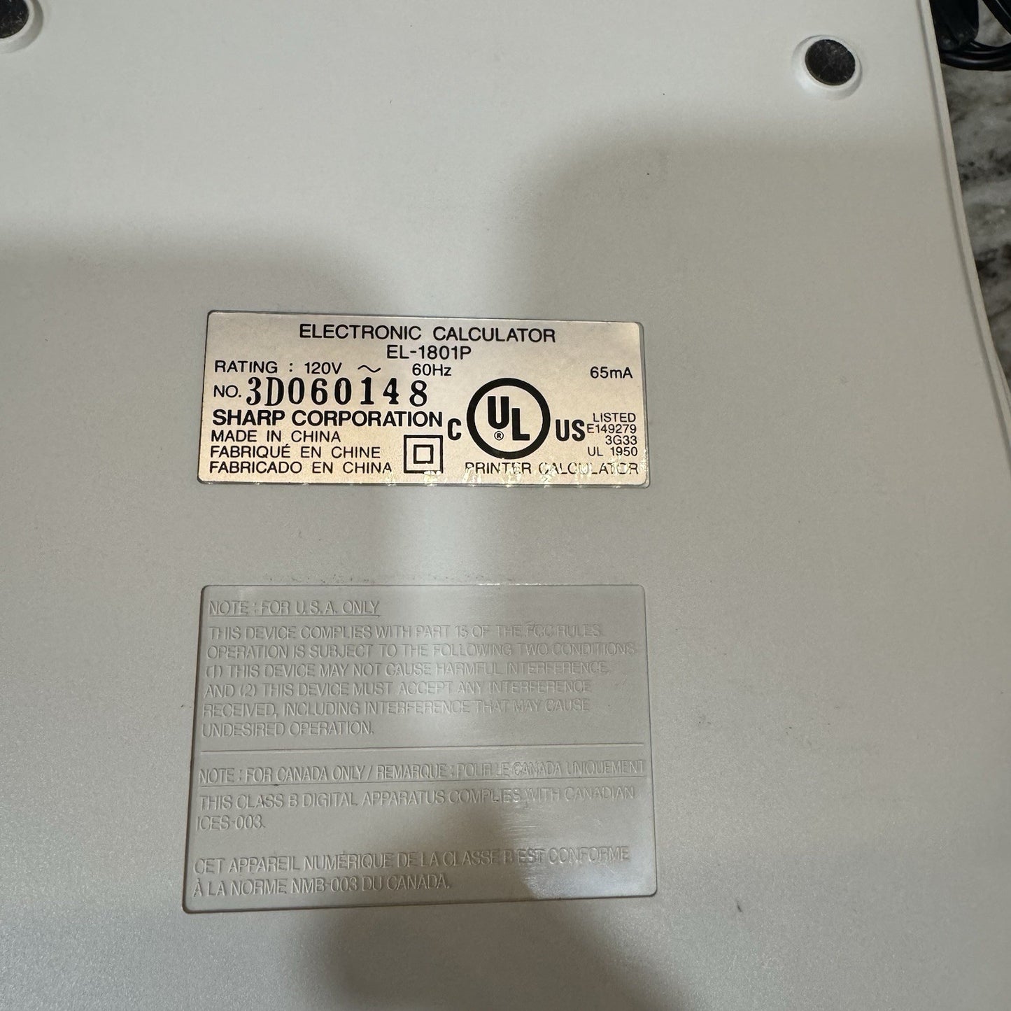 Sharp EL-1801V Portable 12 Digit 2 Color Serial Printing Calculator Tested Works