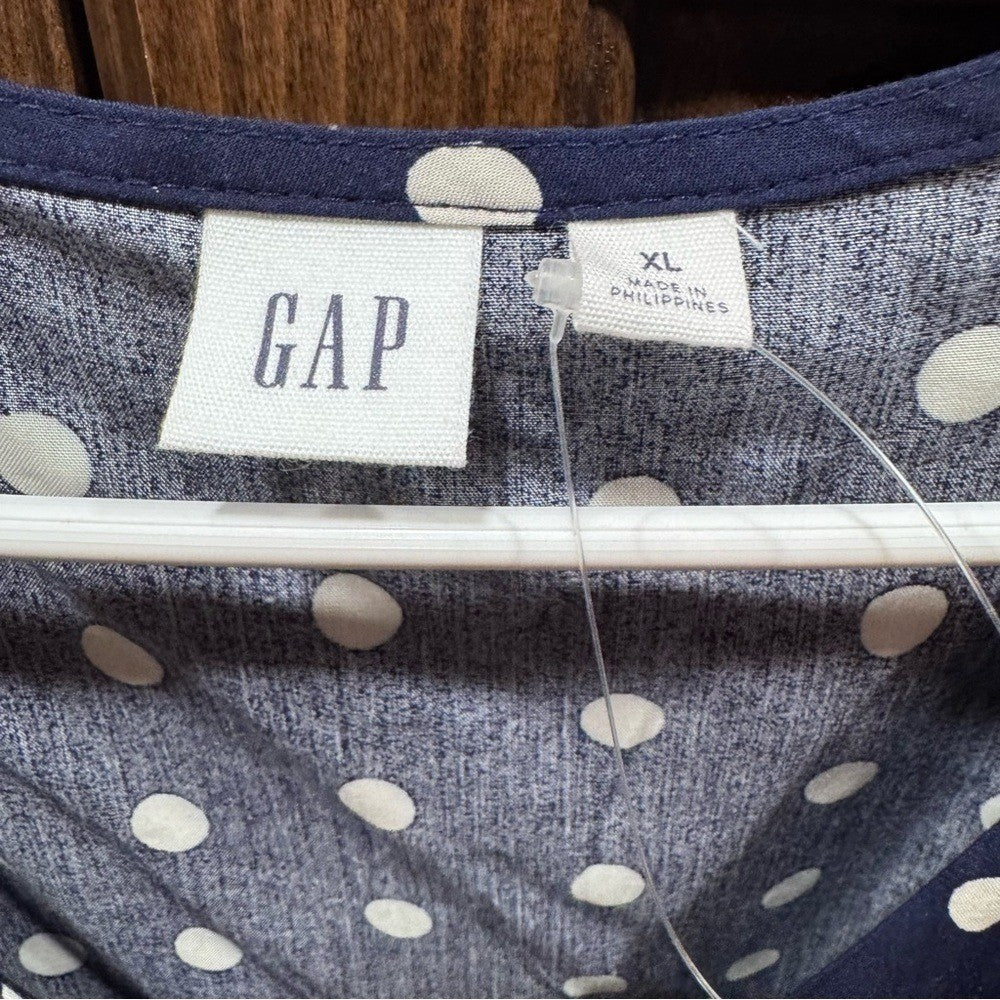 GAP Navy Polka Dot Puff Sleeve Dress XL | Button Front Retro Vibes