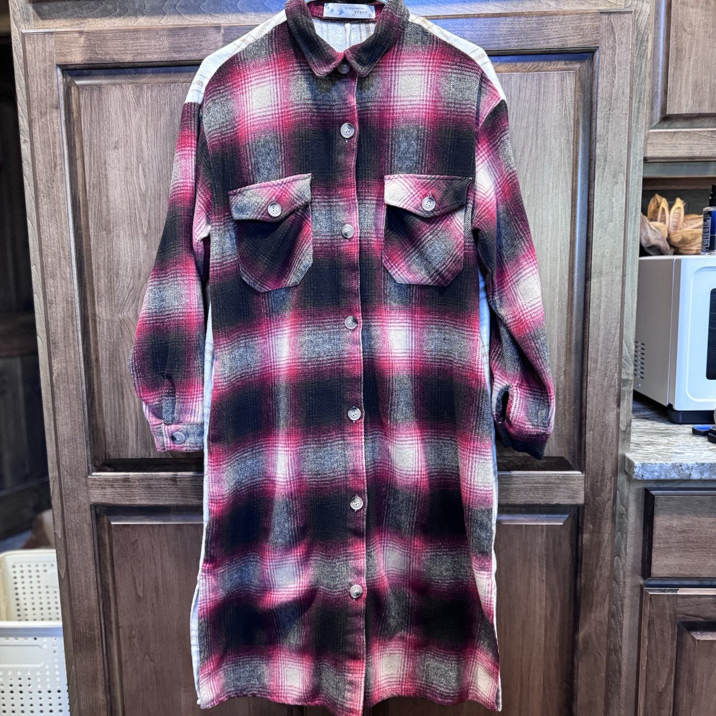 Grace Shacket Size Small Plaid Button Front Long Shirt Jacket