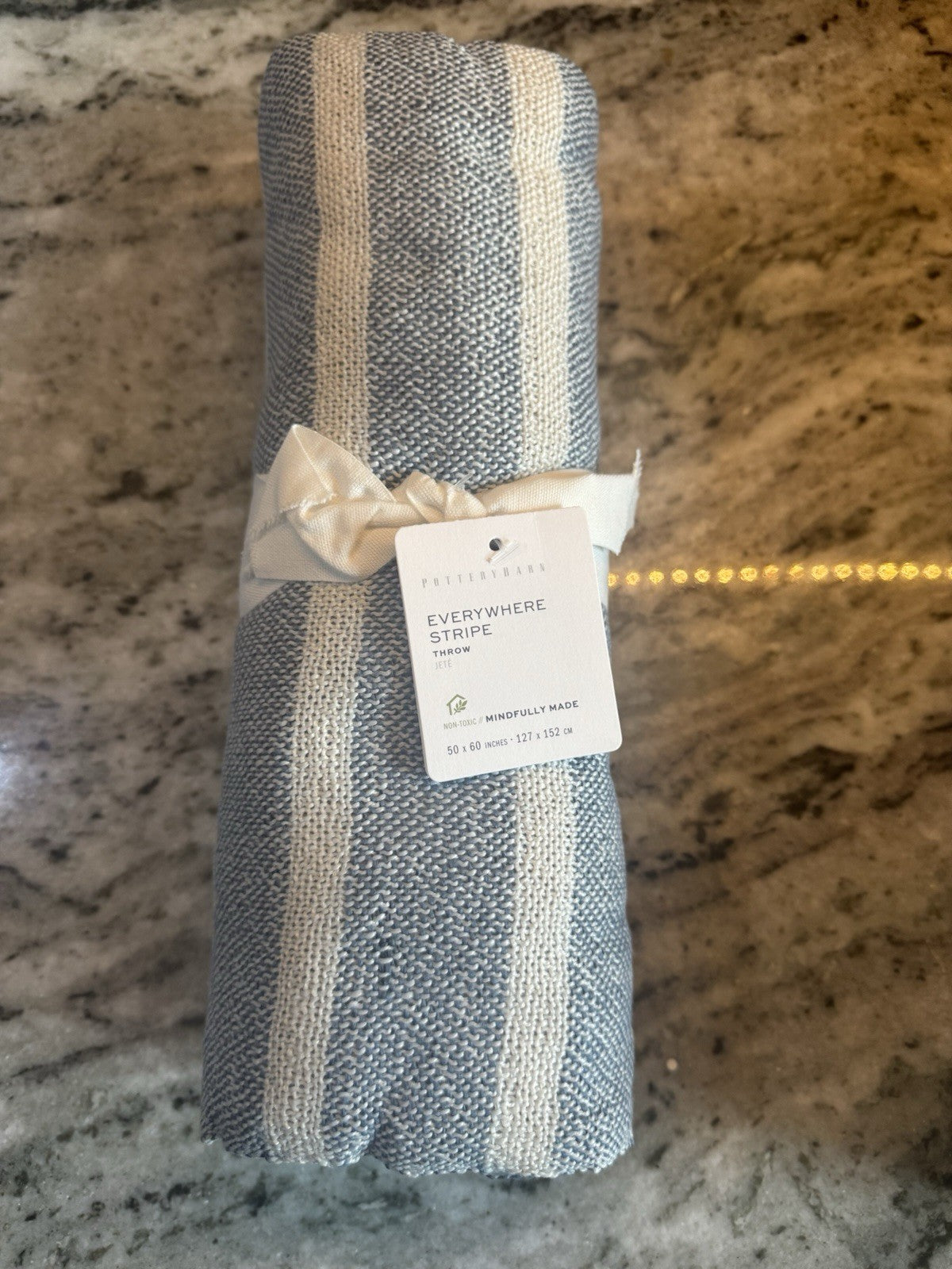 Pottery Barn Flax Navy And Stripe Throw 50 x60 Absolutely Beautiful!! NEW