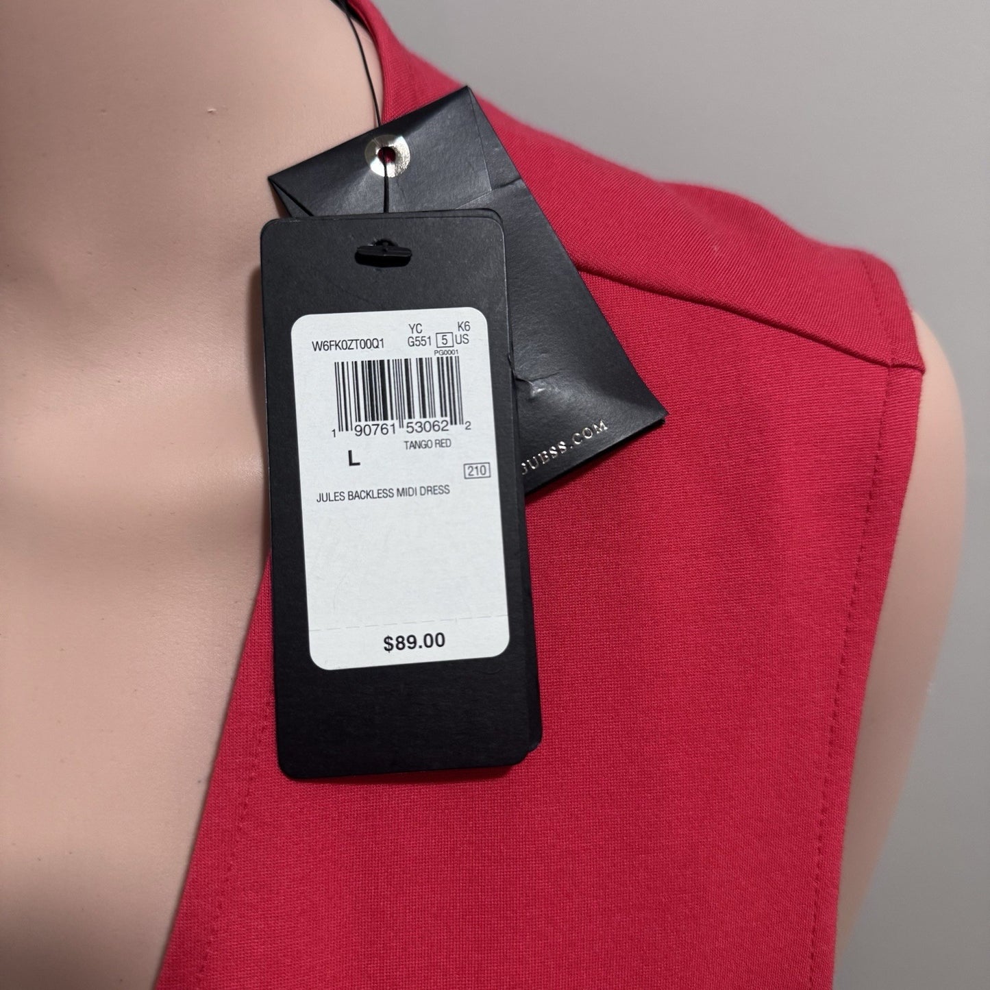 Guess Jules Backless Midi Dress Tango Red Women’s Size L NWT Sexy Cocktail Party