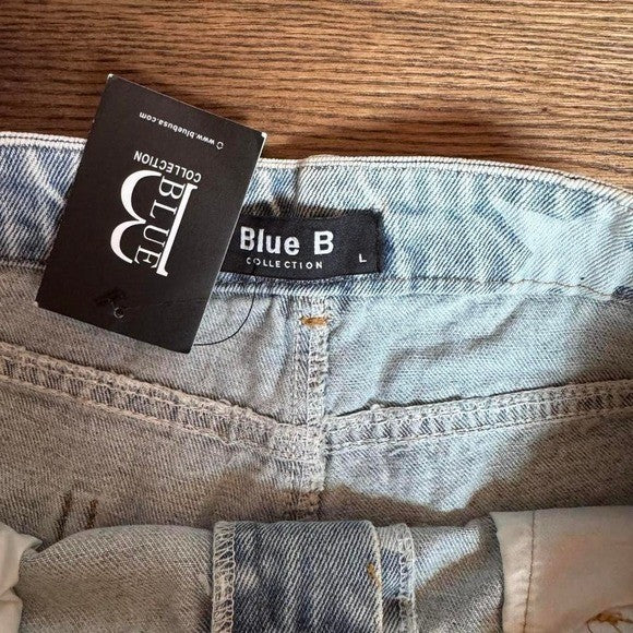NWT L Blue B collections Ultra High Rise Rhinestone Fringe Short