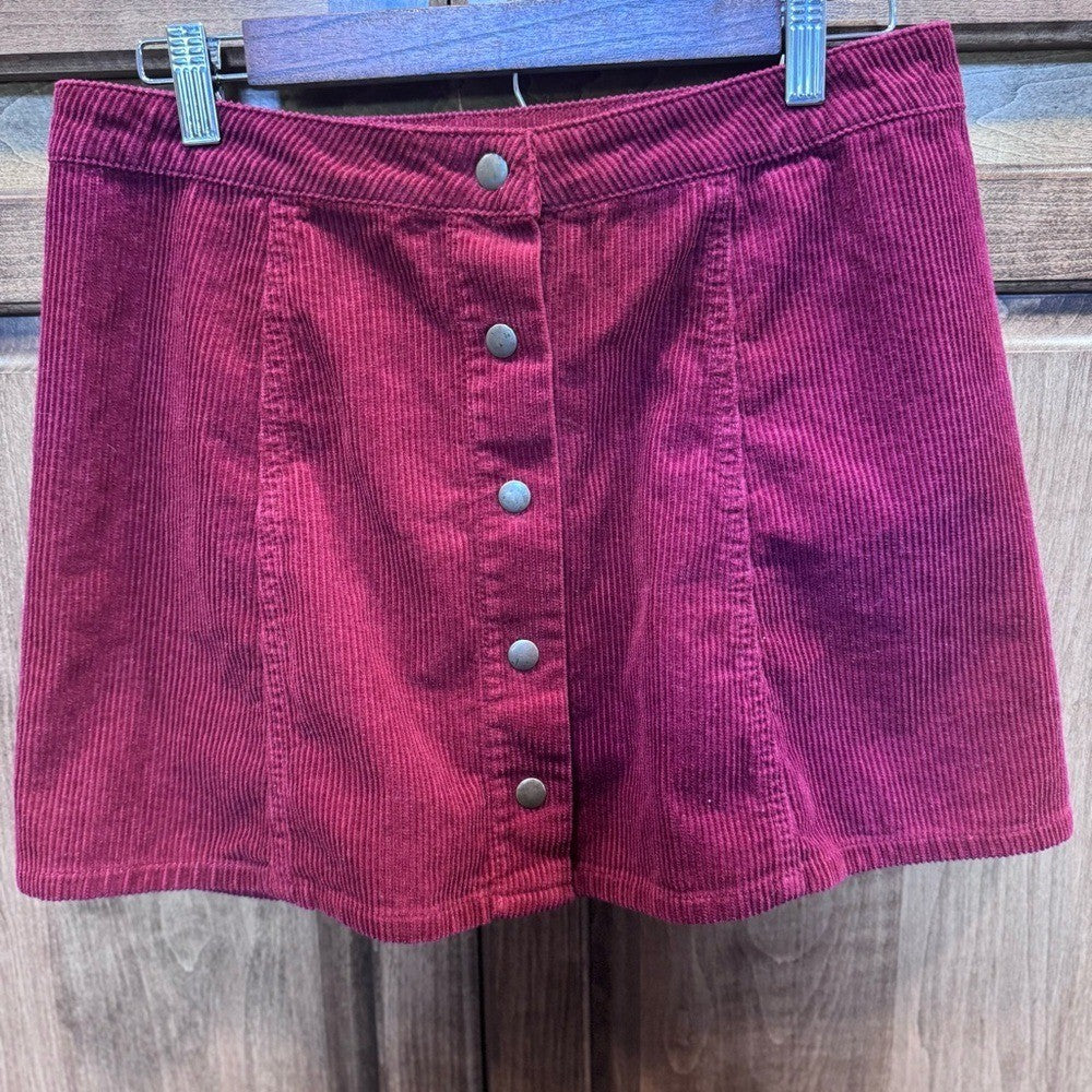 Forever 21 Burgundy Corduroy Button-Front Skirt Small