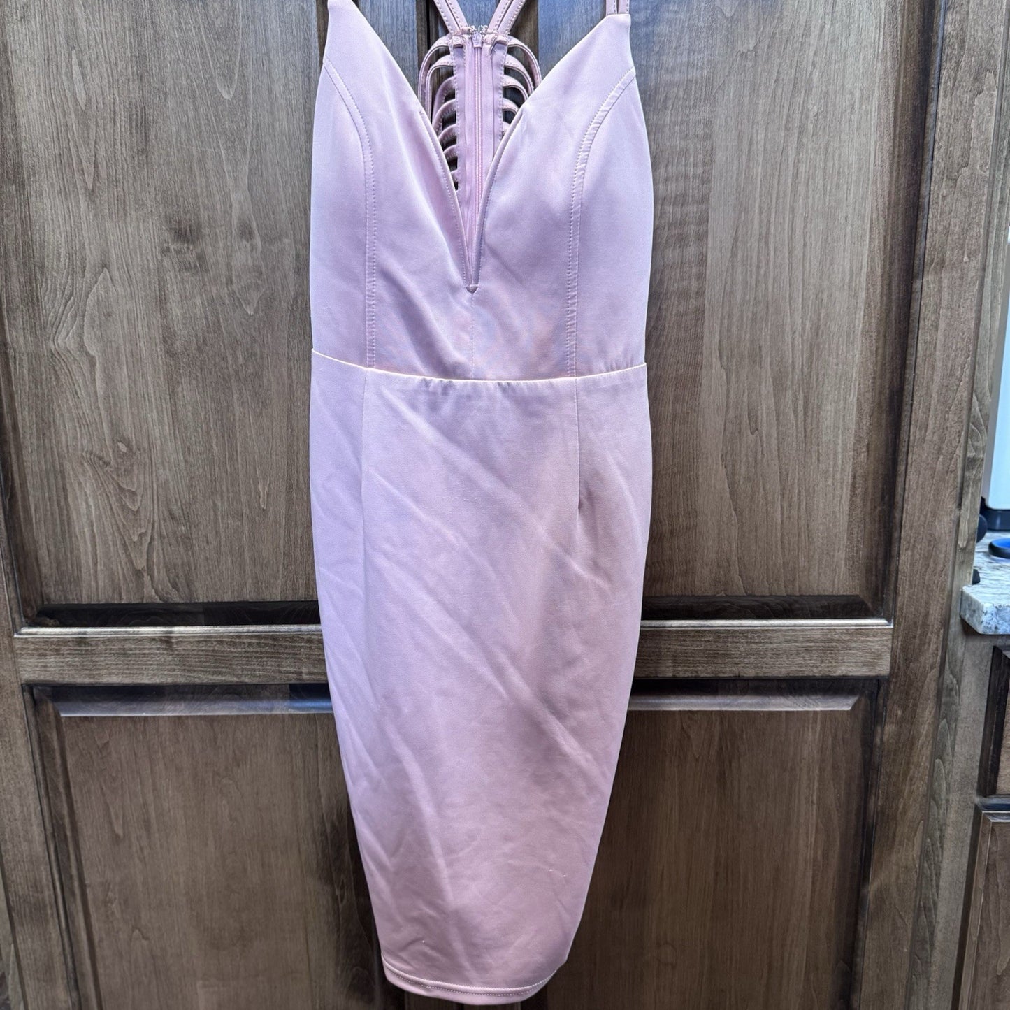 ENTRY Pink Cutout Bodycon Dress Size Large | Sleeveless Strappy Back Midi