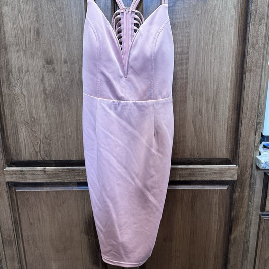 ENTRY Pink Cutout Bodycon Dress Size Large | Sleeveless Strappy Back Midi