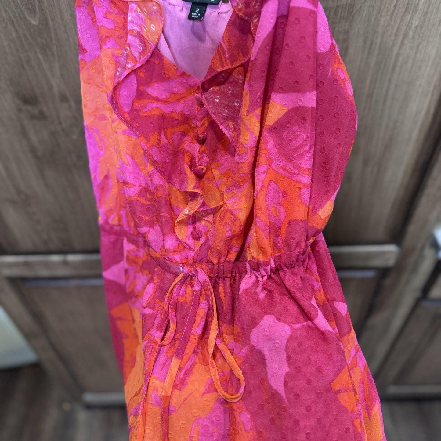 Torrid Pink & Orange Ruffle Tank Top | Size 2 | Drawstring Waist