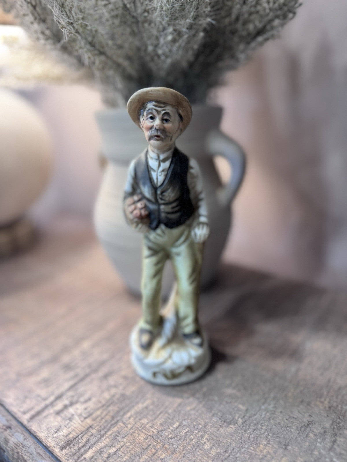 Vintage Country Old Farmers Miniatures 5 Harvest Elders Painted Ceramics Rare!