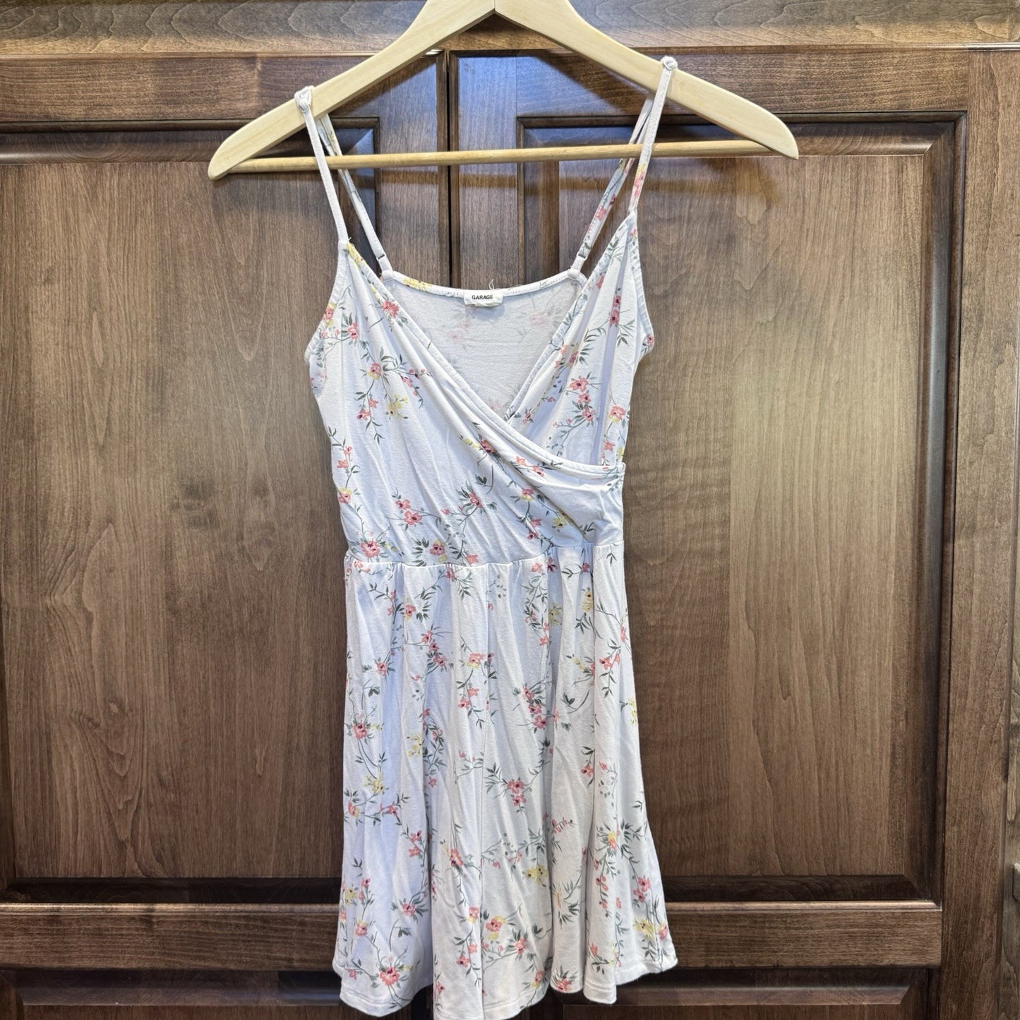 Garage Women’s Floral Mini Dress Romper XS White Pink Yellow Spaghetti Strap