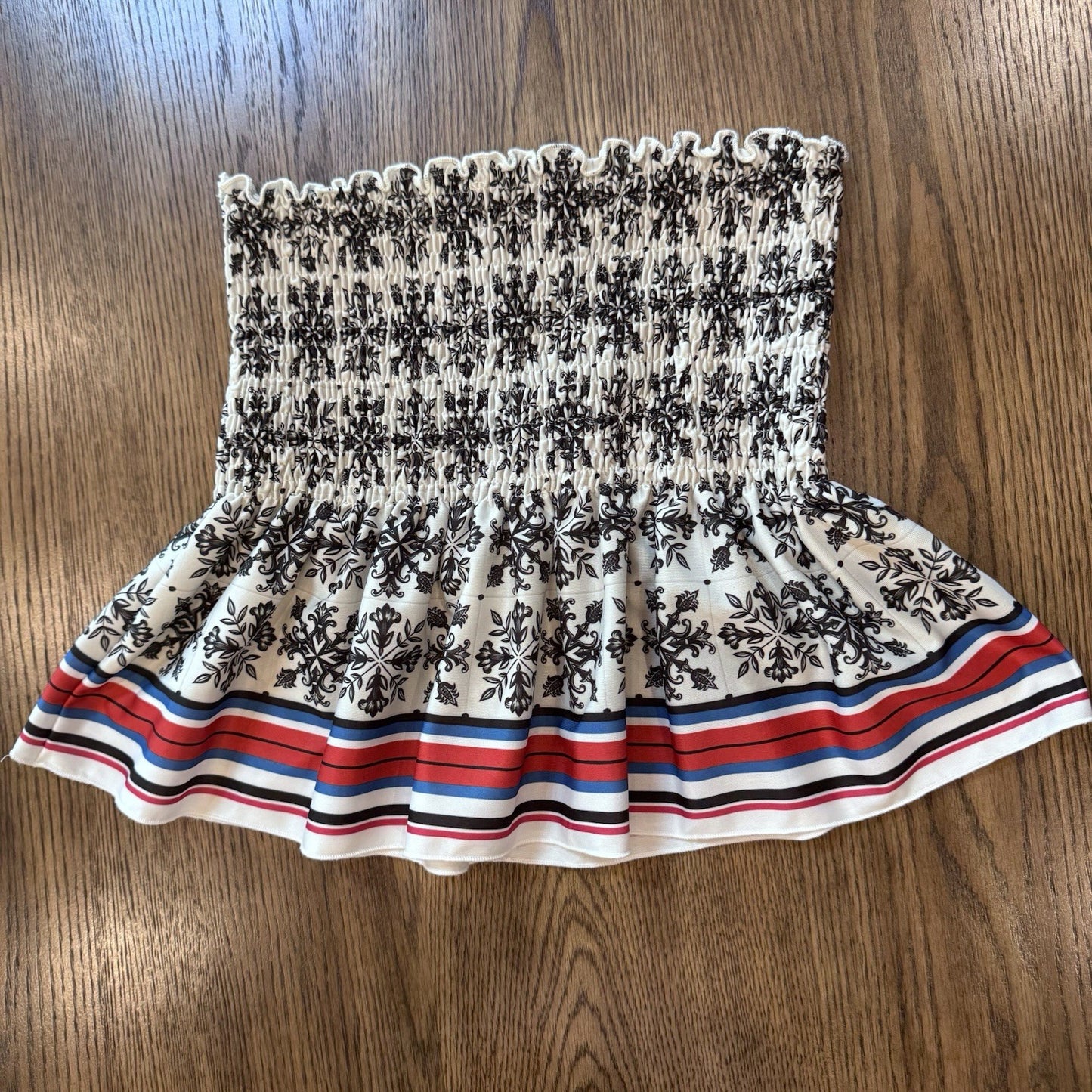 ZARA Smocked Tube Top Women’s Small Strapless Black White Stripe Boho