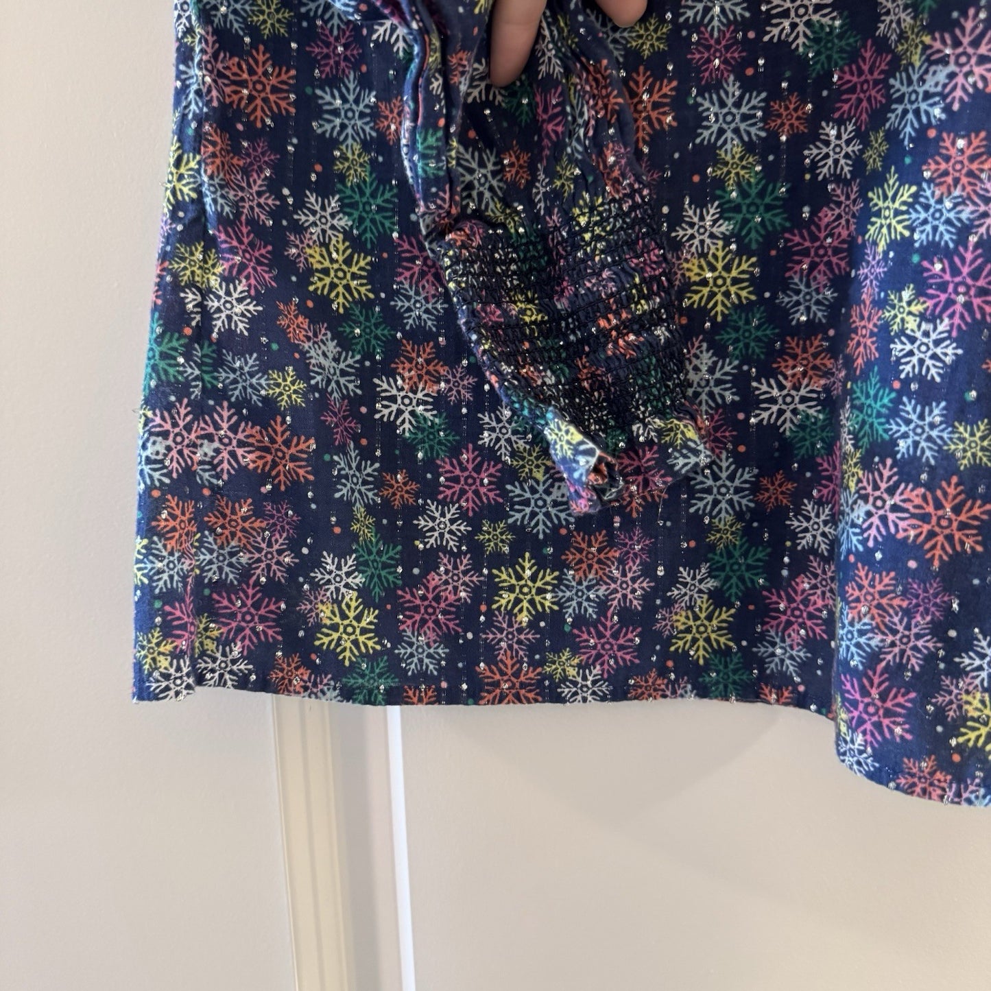 Talbots Women’s XS Metallic Snowflake Blouse Navy Multicolor Long Sleeve
