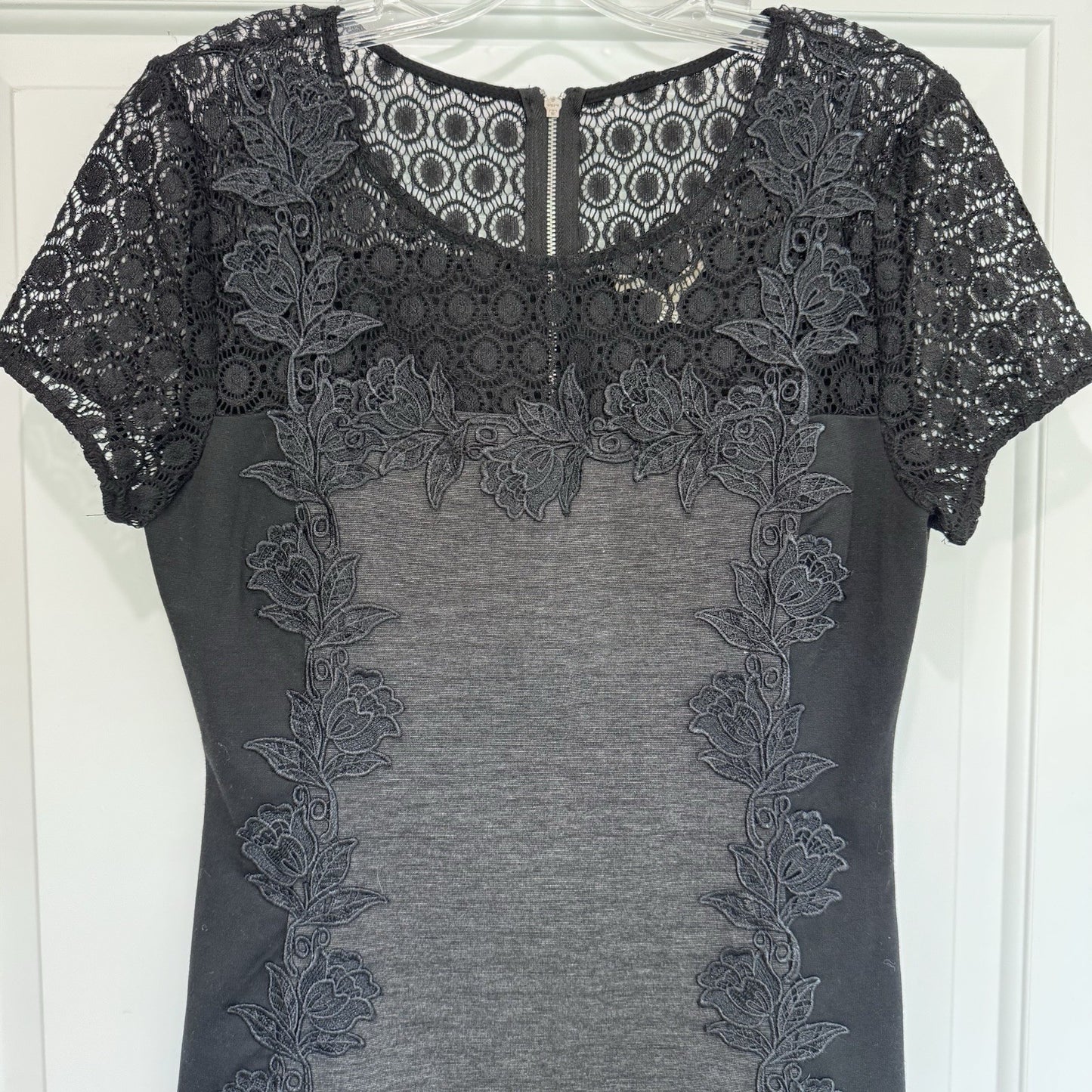 NWT 41 Hawthorn Stitch Fix Becka Lace Trim Knit Dress Dark Grey M RN150466
