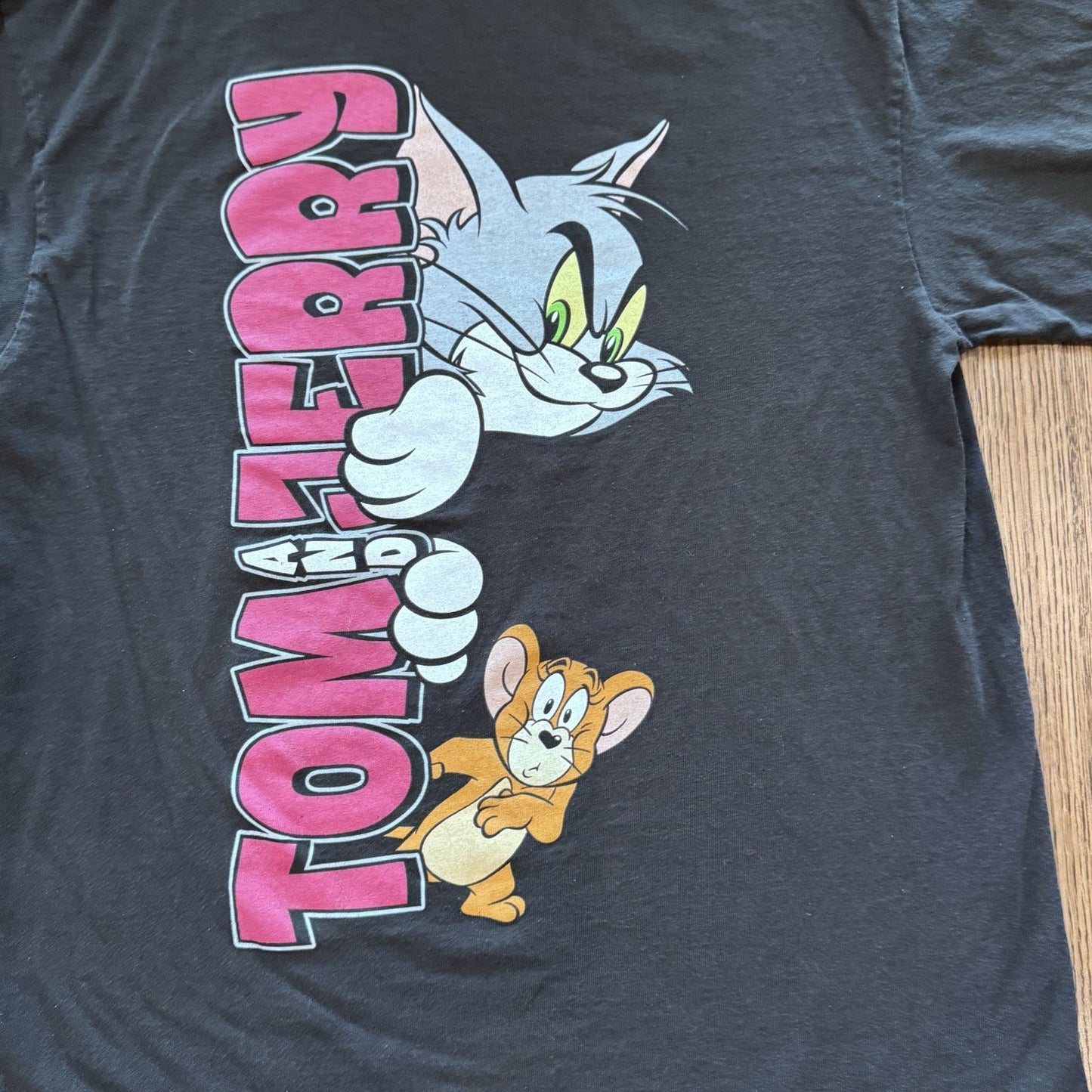 Tom and Jerry Cartoon Graphic T-Shirt Black Size L Funny Retro Tee 100% Cotton