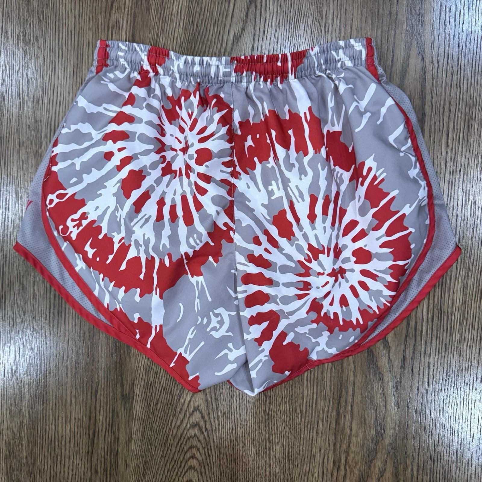 Varsity Spirit Cheer Shorts Women’s Small Red Gray White Tie Dye Print Lined