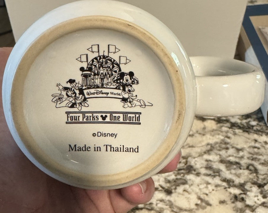 Vintage Walt Disney World Mom Mug Four Parks One World Mickey Pluto Donald Goofy