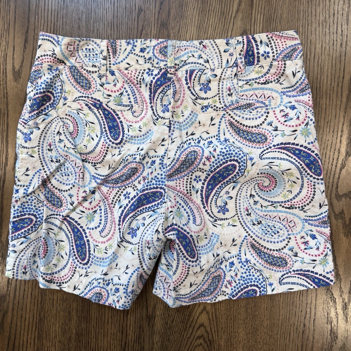 Talbots Petites Linen Cotton Blend Shorts 8P | Multicolor Paisley Print