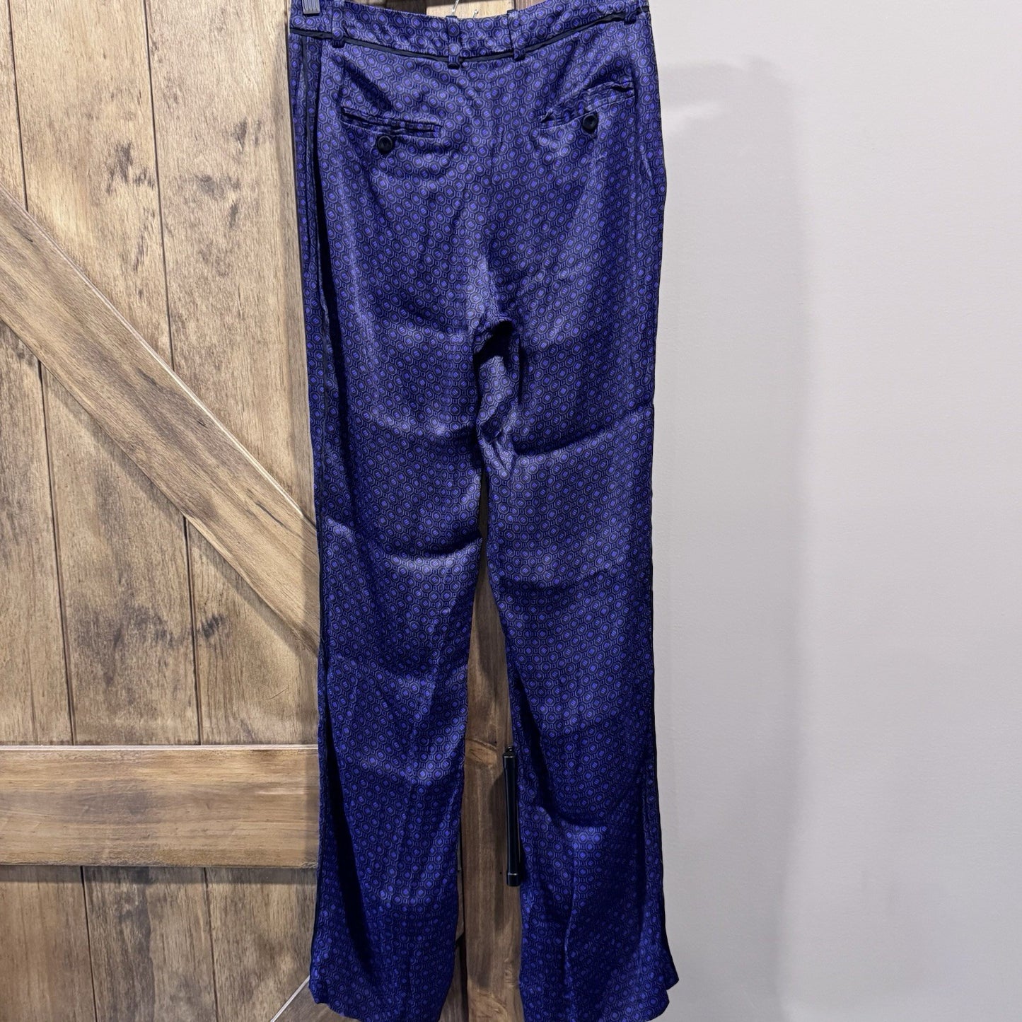 Massimo Dutti Purple Satin Trousers Geometric Pattern New Pants Size 6