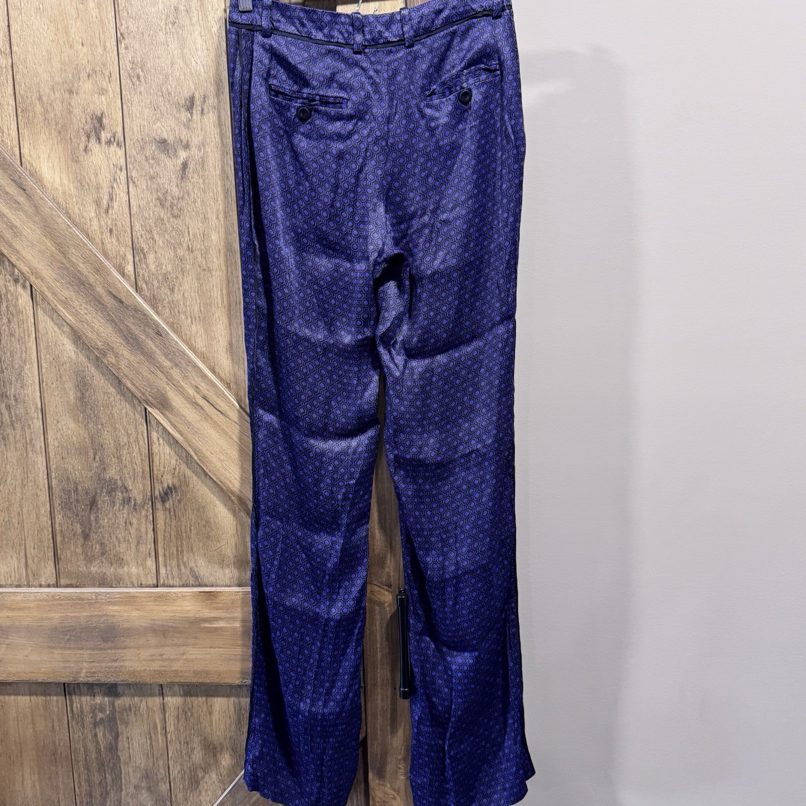 Massimo Dutti Purple Satin Trousers Geometric Pattern New Pants Size 6