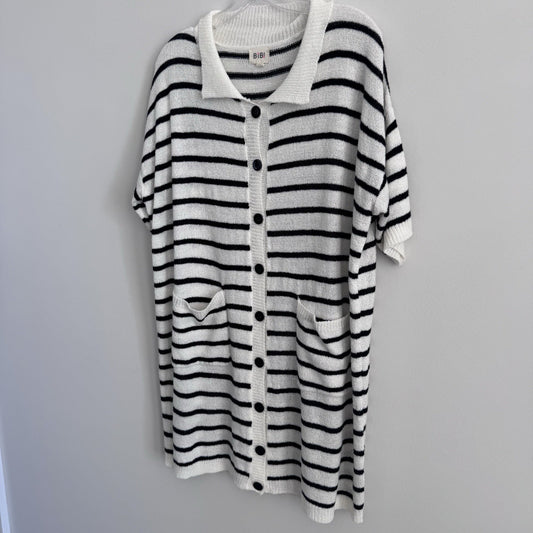 BiBi Striped Button Front Cardigan Dress White Black Size L Collared