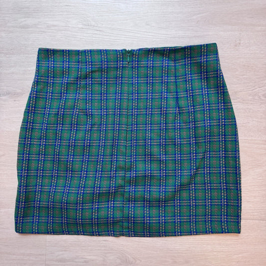 Topshop Womens Plaid Ruched Mini Skirt Green Blue Size 10