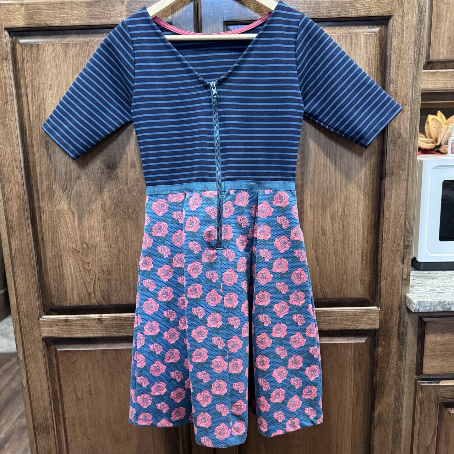 Matilda Jane Girls Dress Small Striped Floral Short Sleeve Fit & Flare Rose