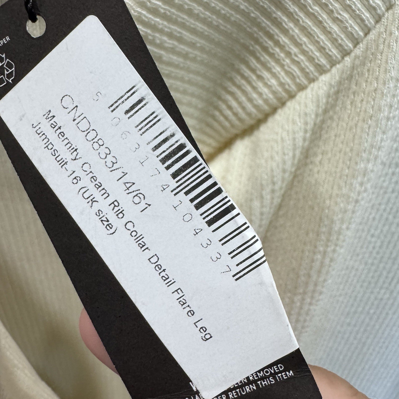 NWT PrettyLittleThing Maternity Cream Ribbed Jumpsuit – Size 12 US / 16 UK
