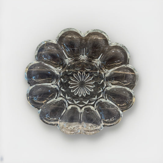 Vintage 1950's Anchor Hocking Clear Glass 12 Deviled Egg 10" Plate Platter Tray