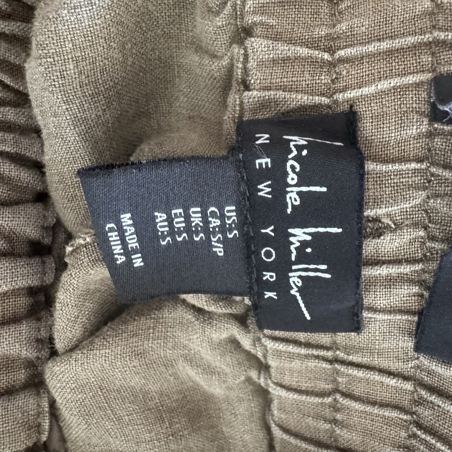 Nicole Miller New York Linen Pants Womens Large Taupe Elastic Waist Ankle Button