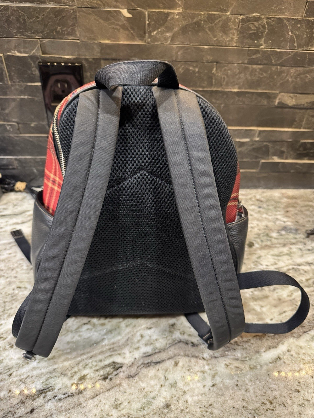 Coach Court Buffalo Plaid Check Backpack Bag Red Black Authentic