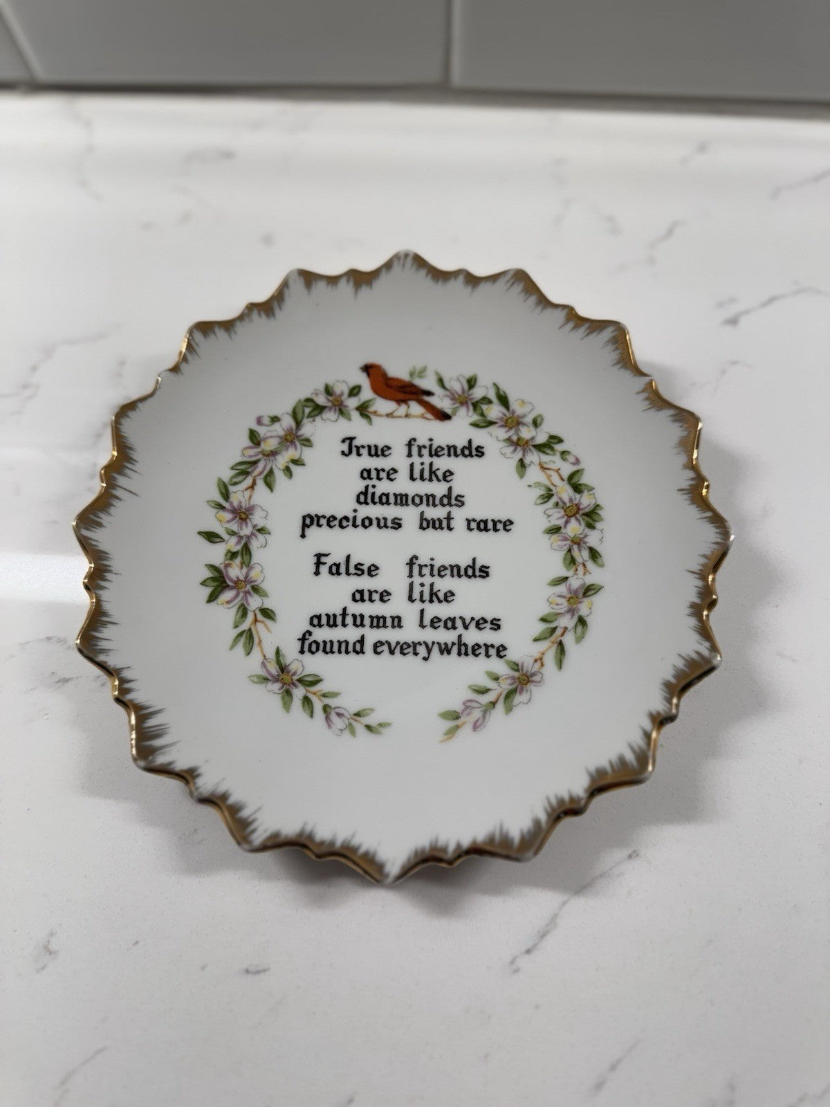 True Friends Decorative Wall Hanging Plate 1960's Cardinal Dogwood Blossoms