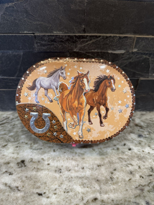 Hot Focus Dashing Horse Oval Shaped Musical Jewelry Box