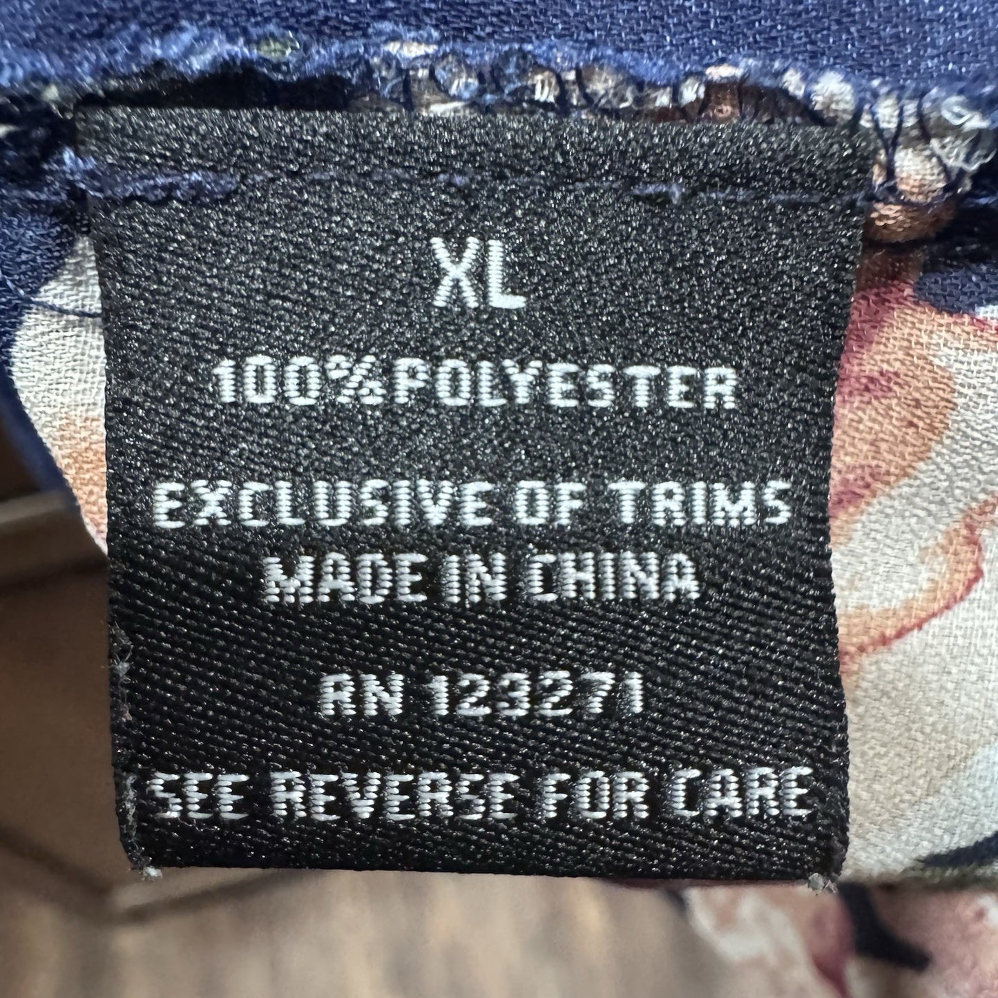 J for Justify Navy Floral V-Neck Blouse Tunic Top XL Gold Zippers Polyester