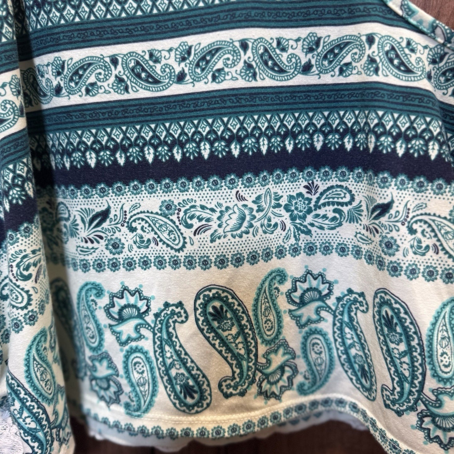 Charlotte Russe Boho Paisley Tank Top M Blue Lace Trim Crop Made in USA