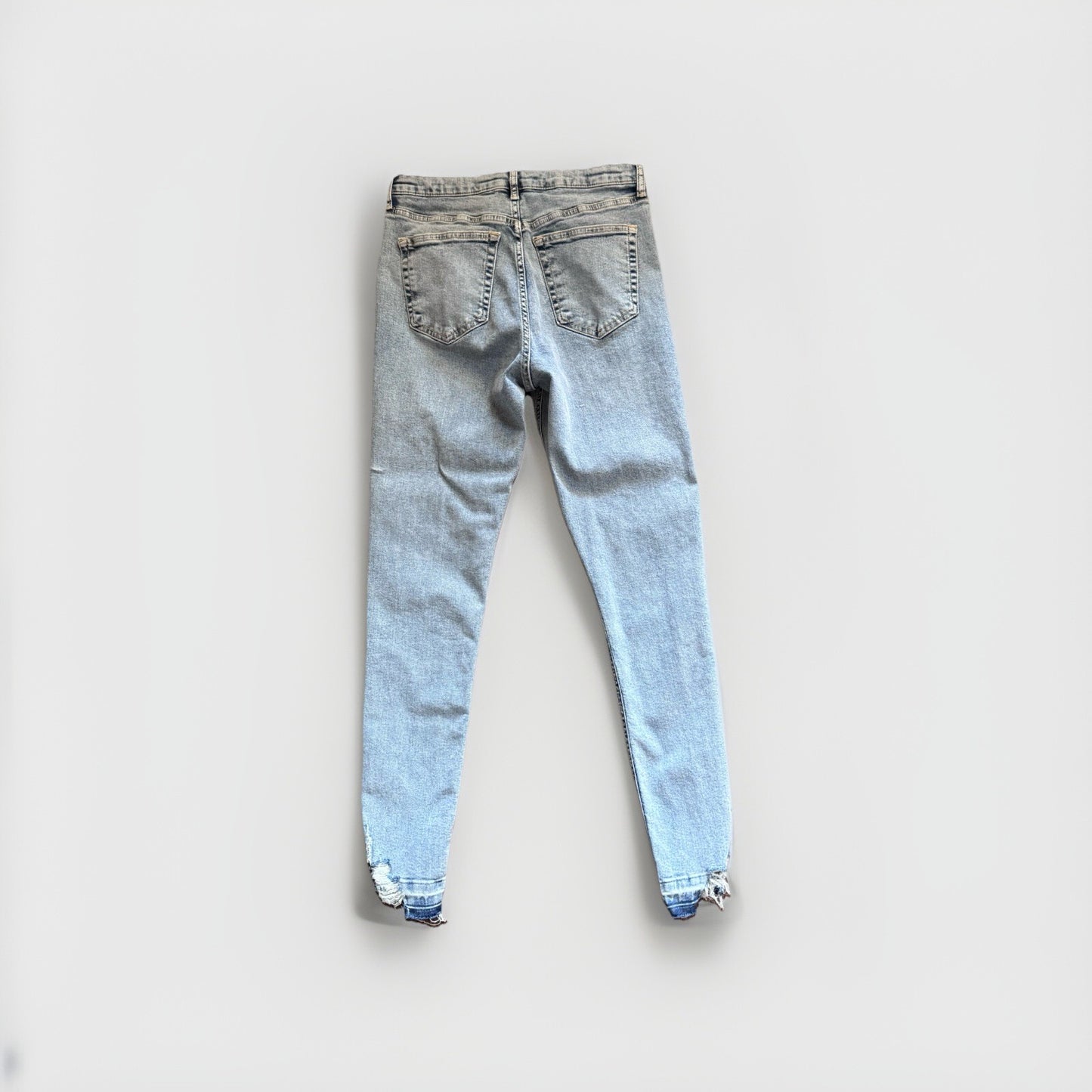 Topshop Jamie High Waist Skinny Jeans | W30 L32 | Distressed Hem | Light Wash