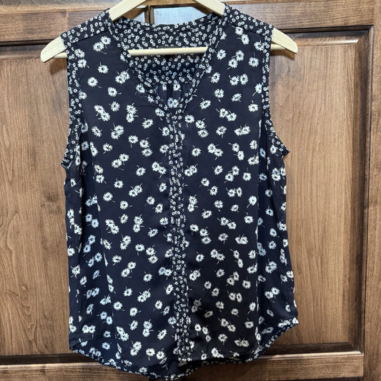Talbots Sleeveless Blouse Women’s Medium Navy Blue Floral