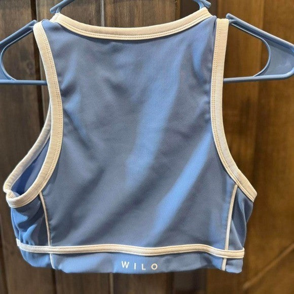WILO Active Blue Ribbed Sports Bra Top - Size M