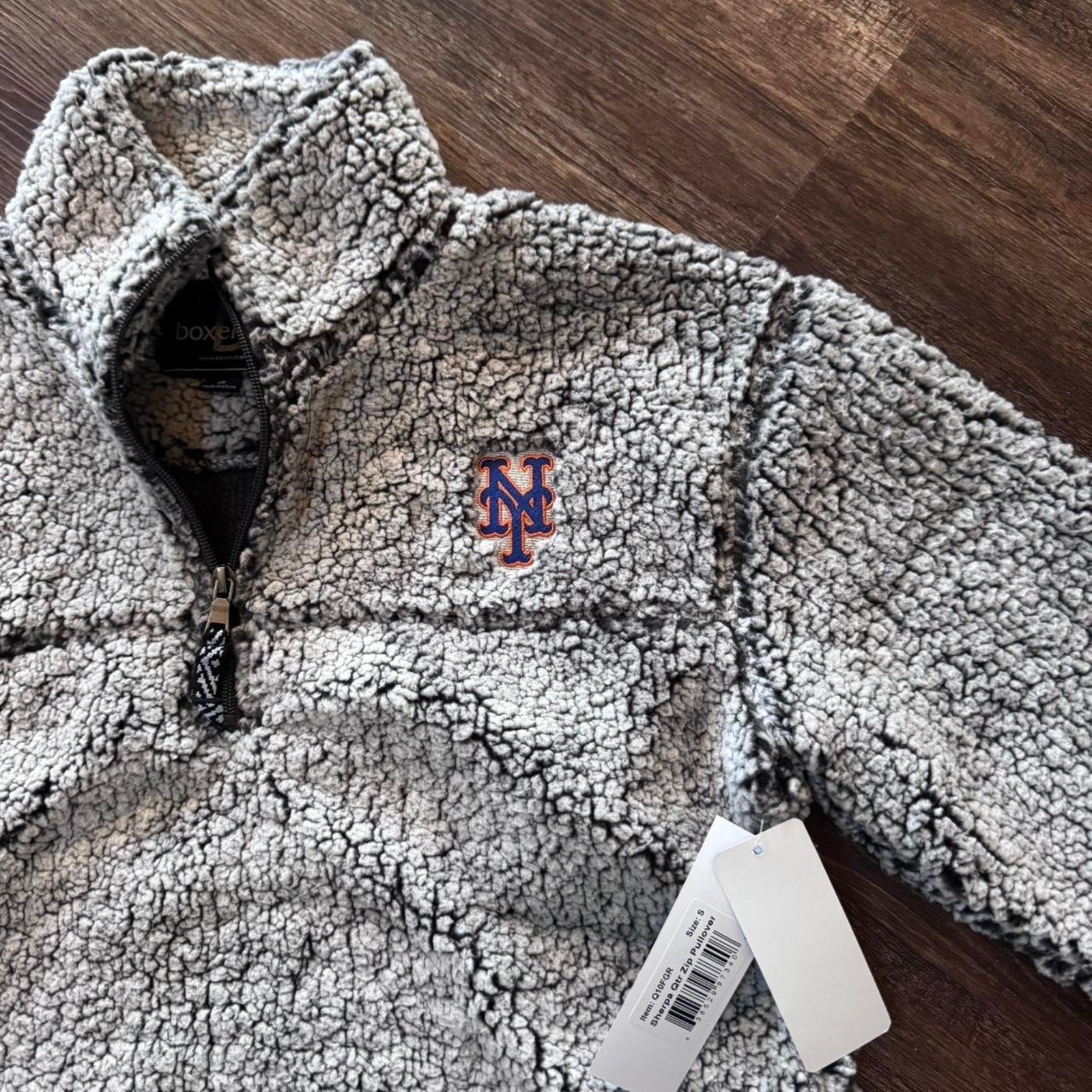 Grey New York Mets Sherpa quarter zip sweatshirt boxer craft NWT Small MLB