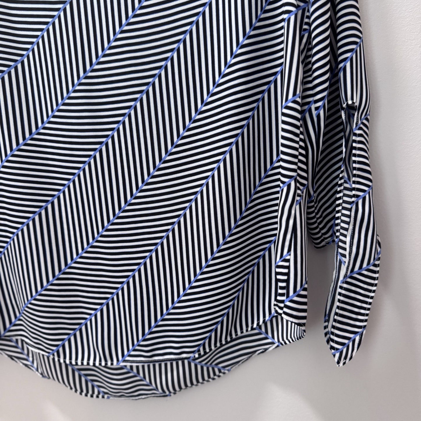 Talbots Petites Small Blouse Black White Stripe Geometric Long Sleeve Top