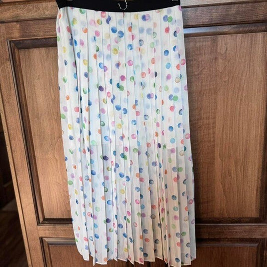 Topshop White Polka Dot Pleated Midi Skirt Size 6 NWT