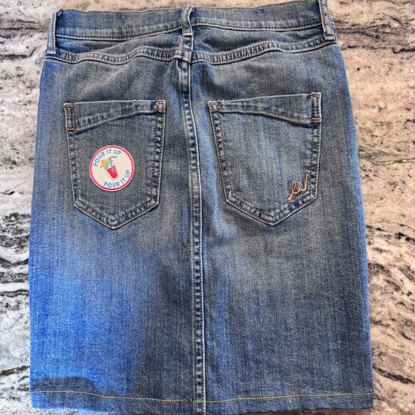 Custom Express Jeans Patch Denim Skirt - Size 00- One of a Kind