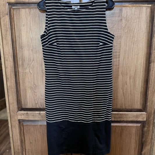 Talbots Sleeveless Shift Dress Sz S Black White Stripe Cotton Blend Classic Fit