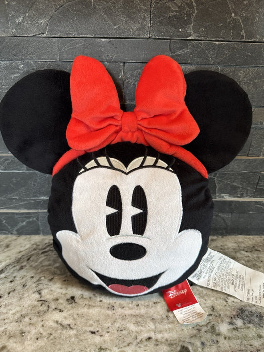 Disney Store Minnie Mouse Head Travel Pillow Plush 13" X 12” Face Stuffed Toy