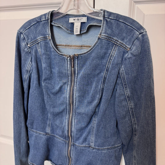 WHBM Womens Denim Zip Front Jacket Size 12 Blue Stretch Jean Jacket